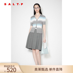 秋款 SALT.P可颜v领修身 毛针织衫 撞色条纹学院风开衫 短袖