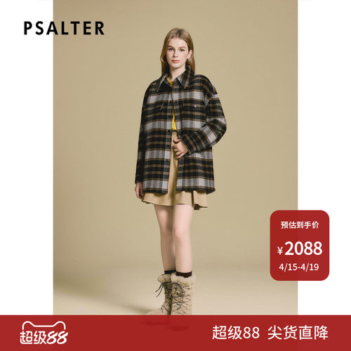 PSALTER诗篇格纹衬衫型双面呢羊毛大衣毛呢外套2025冬款