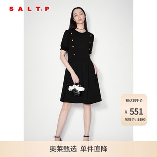 SALT.P可颜高密斜纹肌理感拼接复古学院风收腰小黑裙连衣裙夏
