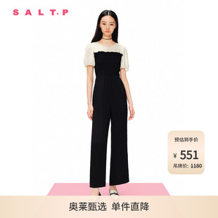 SALT.P可颜圆领泡泡袖 黑白撞色拼接收腰阔腿连体裤 夏 醋酸