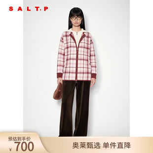 SALT.P可颜复古学院风格 纹高密绒感连帽开衫 毛针织衫 冬款