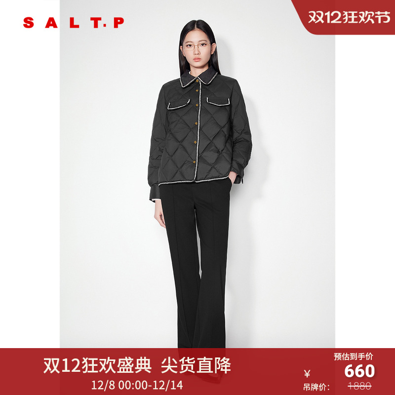SALT.P可颜小香风花纱织带拼接轻薄衬衫菱格羽绒服2024冬