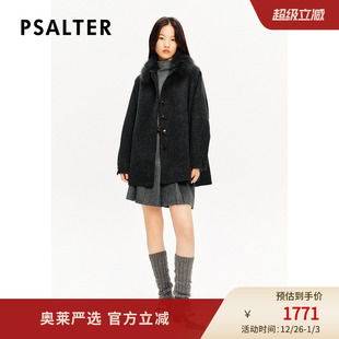 PSALTER诗篇可拆卸狐狸毛领A摆斗篷式 毛呢大衣女外套冬款