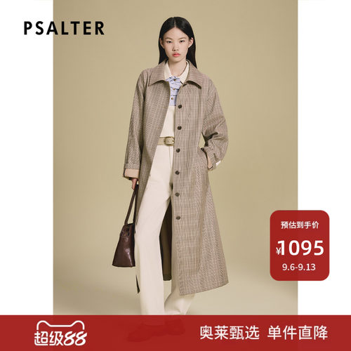 PSALTER诗篇学院风长款单排扣格纹风衣外套2025秋款