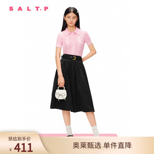 针织衫 SALT.P可颜2024夏翻领钉珠镂空提花甜美学院风短袖