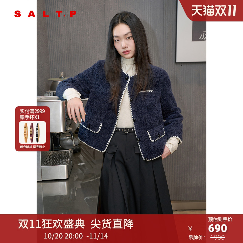 【100%绵羊毛】SALT.P可颜羊羔绒毛绒外套白鸭绒羽绒服冬季款