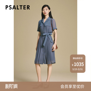 新款 诗篇专选气质系带收腰显瘦薄款 领连衣裙2025夏季 百褶西装 衬衫