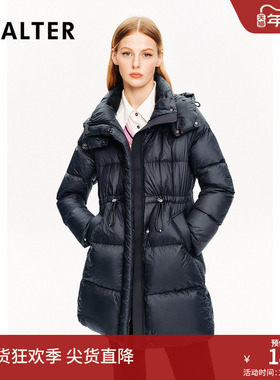 PSALTER诗篇鹅绒服防钻绒抽绳收腰连帽中长款羽绒服冬款