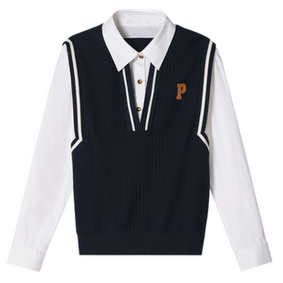 PSALTER诗篇秋翻领白衬衫假两件学院风毛针织衫