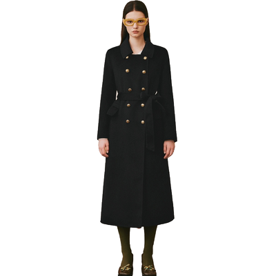 诗篇专选冬翻领系带羊毛骆驼绒双面呢毛呢大衣