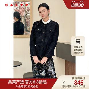 SALT.P可颜白鸭绒羊毛混纺格纹羽绒服冬款 小香风羽绒服