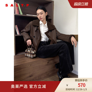 SALT.P可颜美拉德复古机车风翻领短款 颗粒绒毛绒外套2024冬