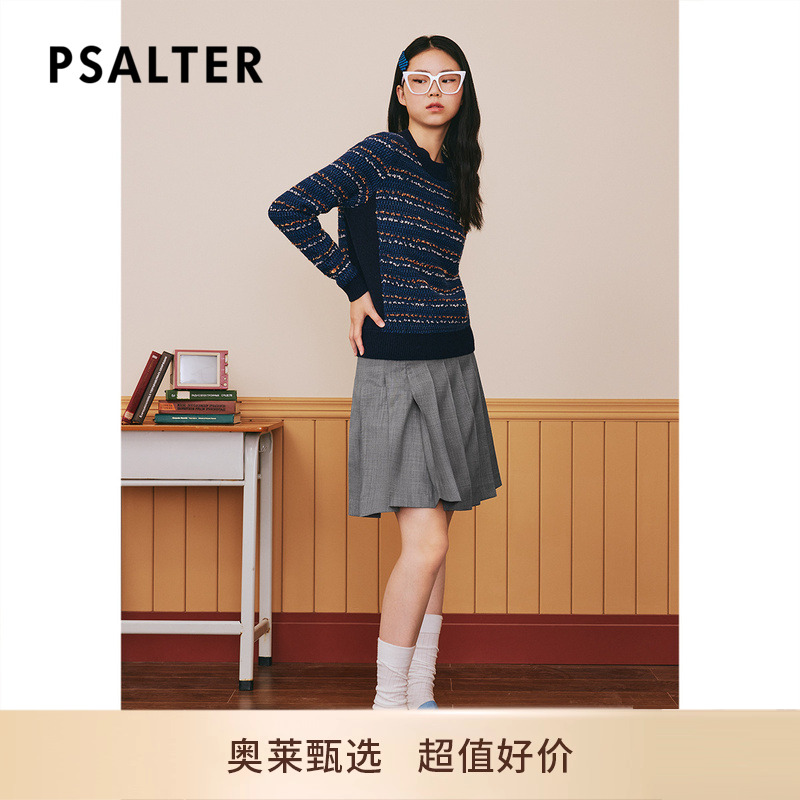PSALTER诗篇冬圆领学院风条纹羊毛毛衣毛针织衫