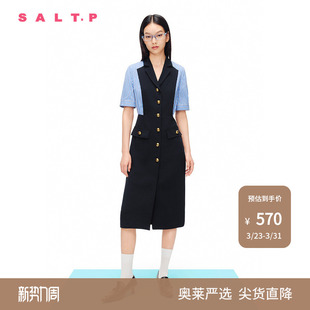 拼接假两件西装 SALT.P可颜条纹衬衫 裙连衣裙夏 柔滑醋酸