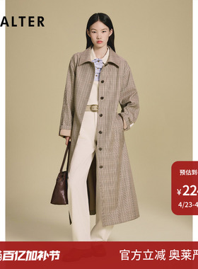 PSALTER诗篇学院风长款单排扣格纹风衣外套2025秋款