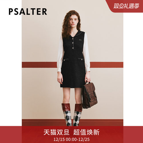 PSALTER诗篇冬披肩领粗花呢学院小香风连衣裙