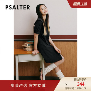 诗篇夏宽松绣花披肩娃娃领减龄小黑裙连衣裙