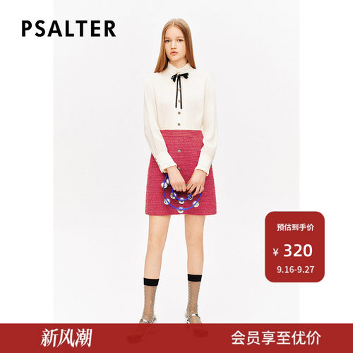 【小香风花纱】PSALTER诗篇蝴蝶结衬衫假两件粗花呢连衣裙秋