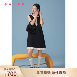 连衣裙2024夏 SALT.P可颜撞色百褶圆领甜美学院风无袖