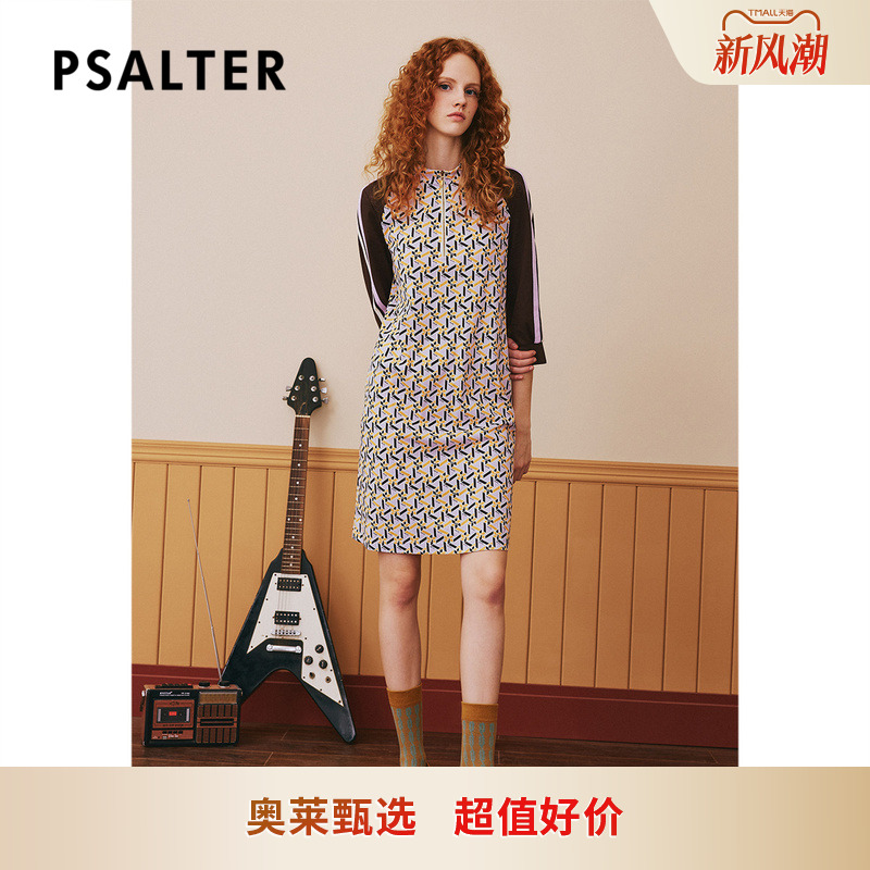 【奥莱2折】PSALTER诗篇秋立领七分袖学院风印花卫衣连衣裙