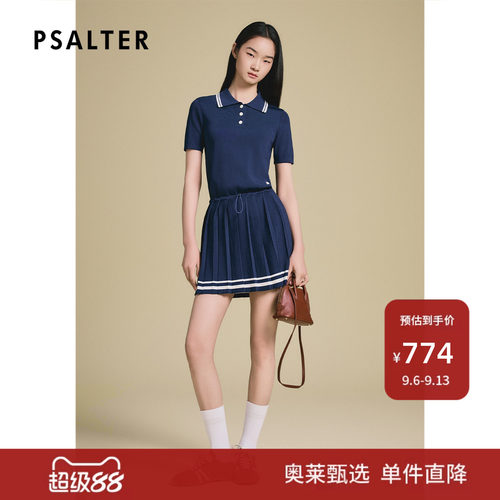 PSALTER诗篇学院风减龄polo领百褶针织短袖连衣裙y