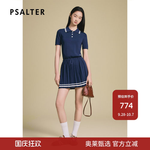 PSALTER诗篇学院风减龄polo领百褶针织短袖连衣裙y