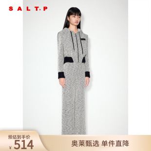 外套冬款 SALT.P可颜黑白混色编织肌理感学院风连帽毛针织衫
