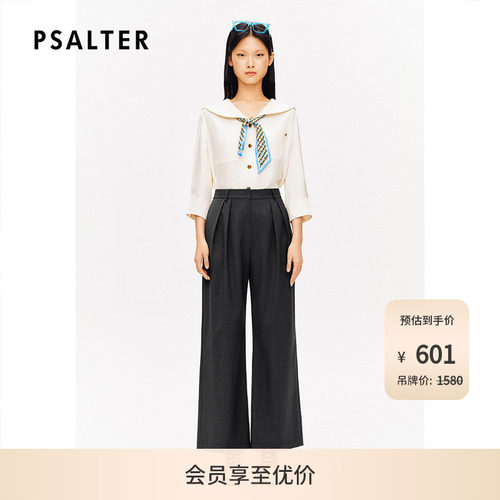 [智性学院风][醋酸]PSALTER诗篇复古海军领七分袖衬衫夏款