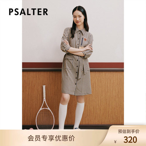 【春夏热卖】PSALTER诗篇夏翻领系带学院风格纹衬衫连衣裙