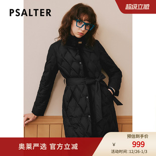 诗篇专选冬水貂毛领系带中长款 格纹鹅绒服羽绒服