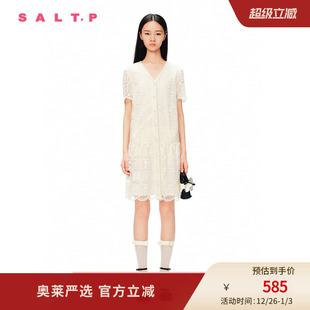 SALT.P可颜v领钉珠镂空提花蕾丝衬衫 裙连衣裙2024夏