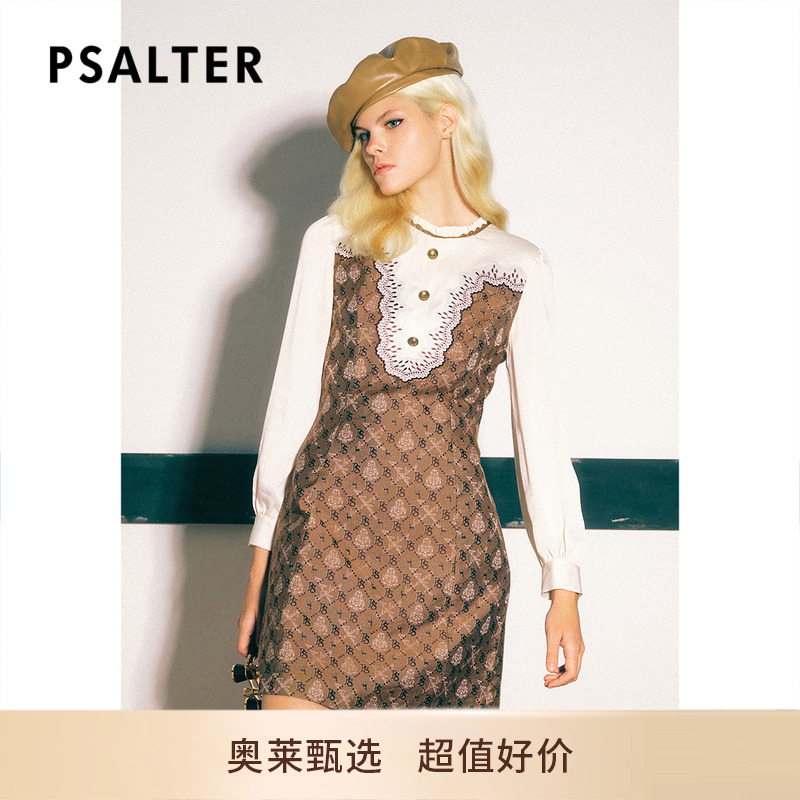 PSALTER诗篇春秋收腰显瘦学院风印花衬衫裙连衣裙