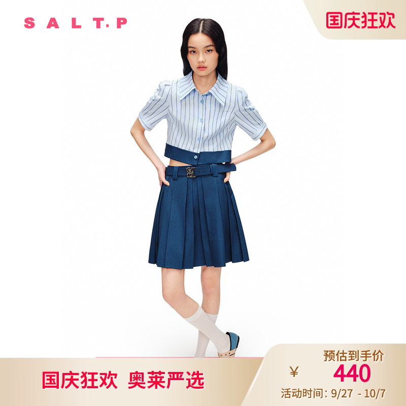 [天才女孩]SALT.P可颜2024夏腰带收腰复古学院风百褶裙半身裙