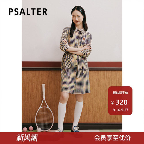 PSALTER诗篇夏翻领系带学院风格纹衬衫连衣裙