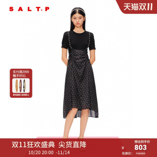 SALT.P可颜针织假两件珍珠链条吊带波点裙连衣裙2024夏款