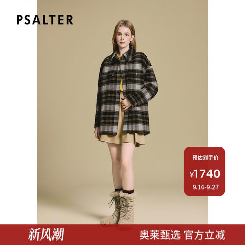 PSALTER诗篇格纹衬衫型双面呢羊毛大衣毛呢外套2025冬款