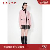100%绵羊毛 SALT.P可颜双色挑染羊羔绒撞色拼边外套冬款