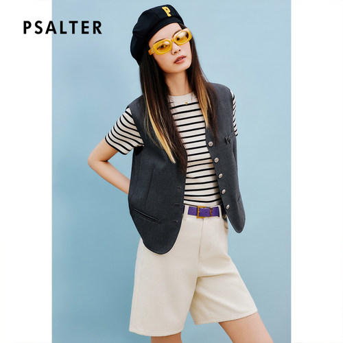 【天丝】PSALTER诗篇莱赛尔伊力特纱海军风条纹短袖针织衫