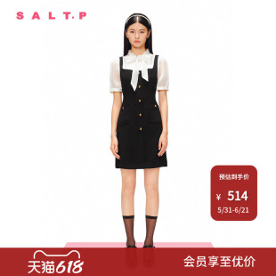 SALT.P可颜飘带领流光纱拼接假两件复古学院风连衣裙夏