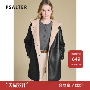 【断码】诗篇专选羊毛宽松落肩中长款复古连帽羊羔毛外套