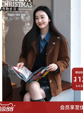 诗篇专选巴恩风复古摩登双面穿羊剪绒环保皮草外套女冬款