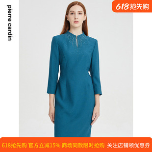 商场同款皮尔卡丹女装年秋季新款时尚轻奢水绿连衣裙P1303E1936G0