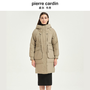 皮尔卡丹女装冬季新款鸭绒时尚中长款连帽保暖羽绒服CD54YH002