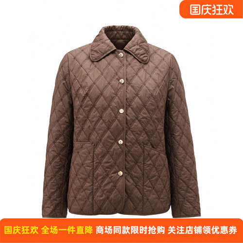 皮尔卡丹女装冬季新款咖色菱形格状翻领时尚保暖女棉服C64MS026K0