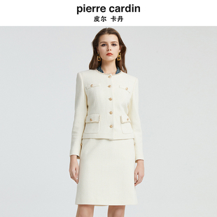 皮尔卡丹女装 白色精致淑女短外套小香风上衣P4427U4979M1 秋冬新款