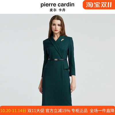 皮尔卡丹女装新款知性通勤收腰职业连衣裙
