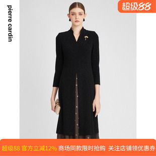 皮尔卡丹女装秋季新款小立领假两件西服式拼接连衣裙P3112E2846B0