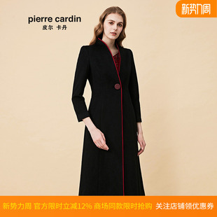 商场同款 大衣黑色立领高级感羊绒呢子大衣外套 皮尔卡丹女装