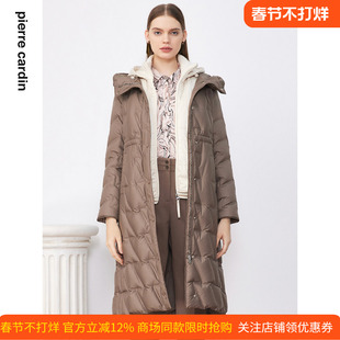 商场同款皮尔卡丹女装羽绒服冬季咖色中长款宴会时尚保暖外套