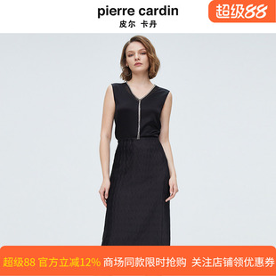 皮尔卡丹女装夏季新款黑色无袖V领透气舒适打底衬衫P4154A4003B0
